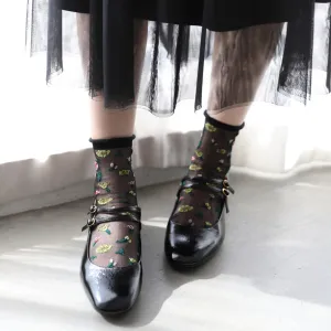 021132471 Sheer Floral Low Crew Socks
