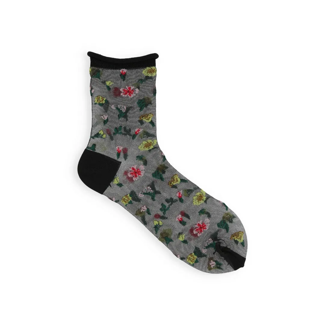 021132471 Sheer Floral Low Crew Socks