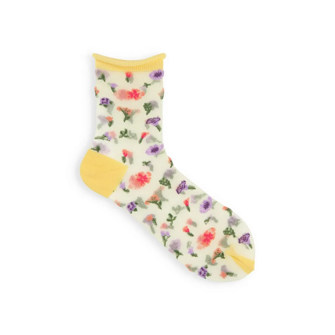 021132471 Sheer Floral Low Crew Socks