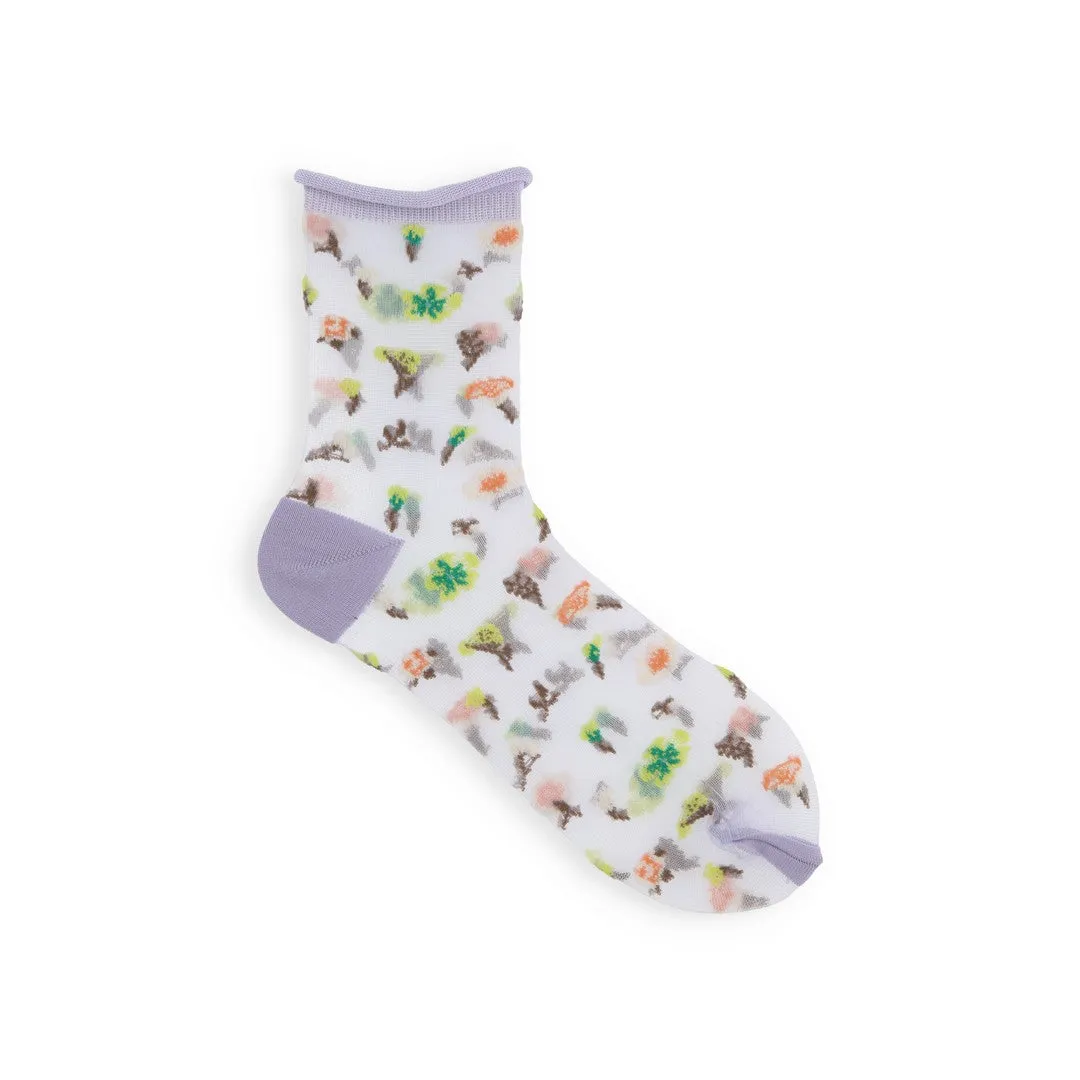 021132471 Sheer Floral Low Crew Socks
