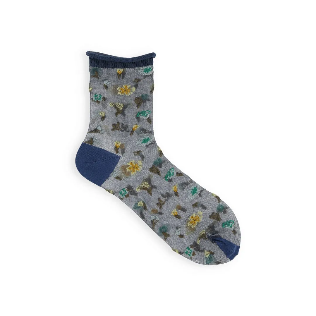 021132471 Sheer Floral Low Crew Socks