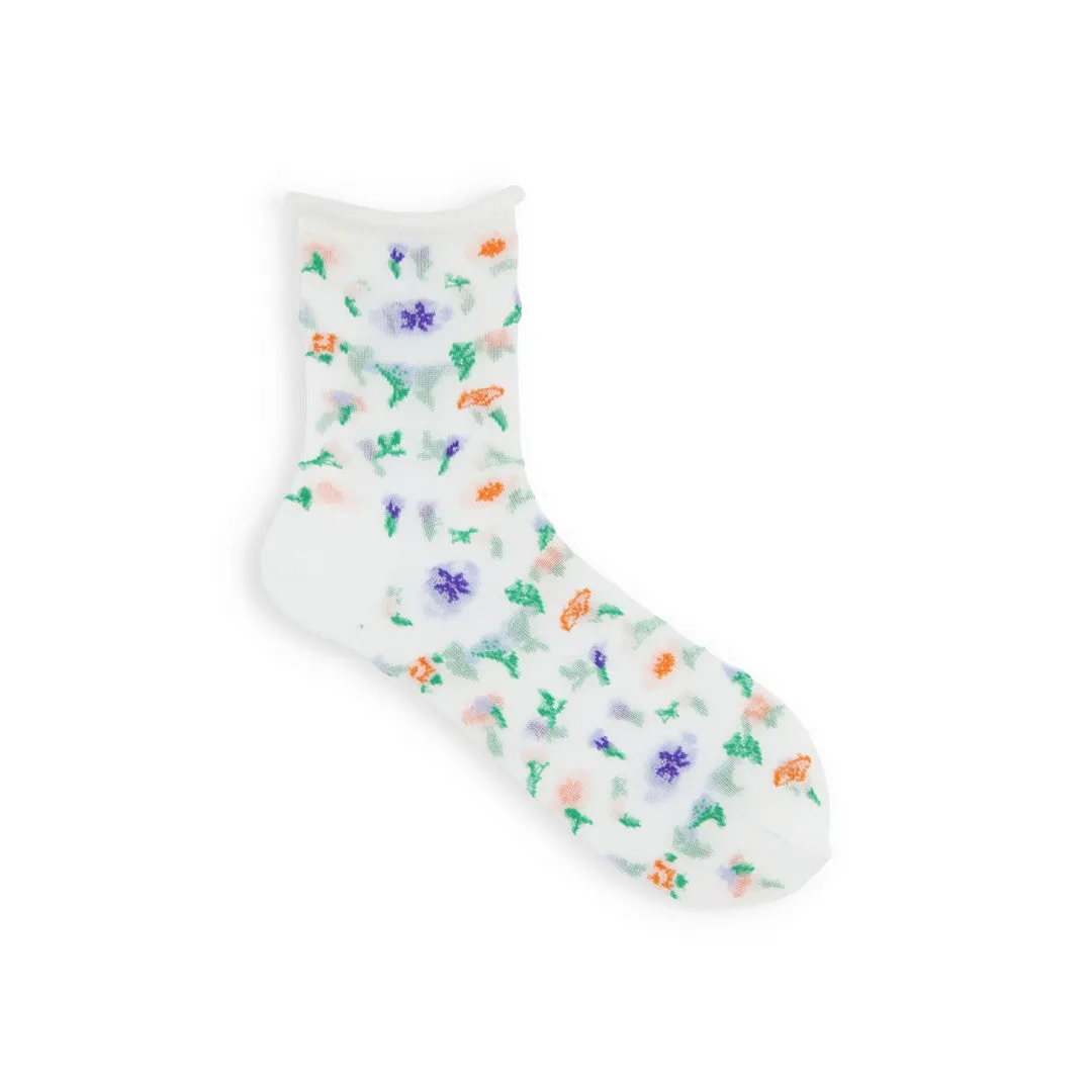 021132471 Sheer Floral Low Crew Socks