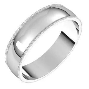 14K White 5 mm Milgrain Half Round Light Band Size 8.5