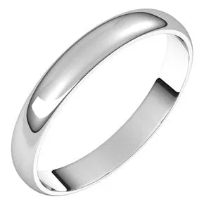 18K White 3 mm Half Round Ultra-Light Band Size 8.5
