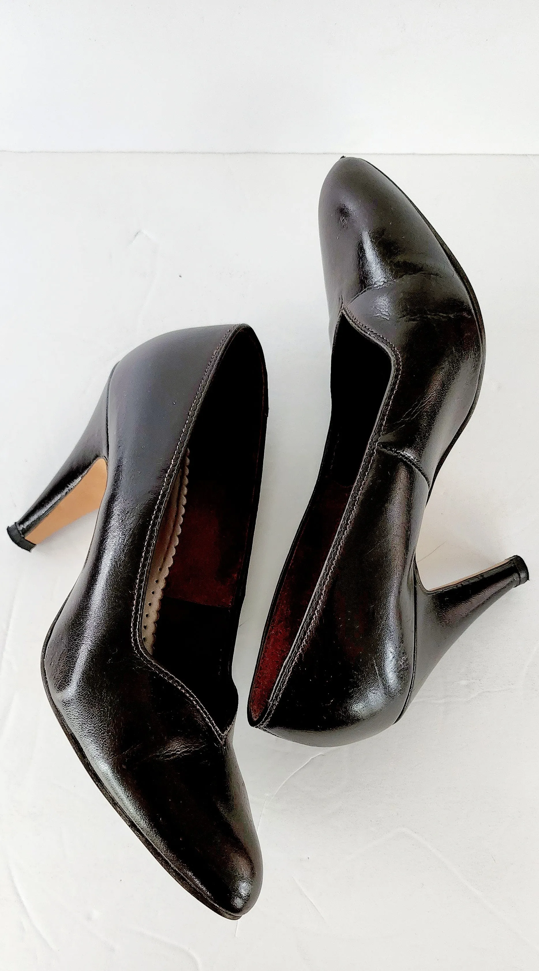 80s Brown Leather Pumps High Heels with Bow Clips by Chandlers Size 7 / Vegan / Original Box