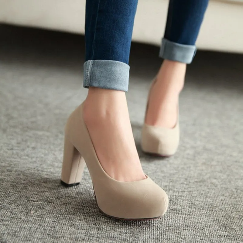 Arrivals Fashion Shallow Thick High Heels Round Toe High Heels Platform Pumps Shoes Buckle Strap Pumps