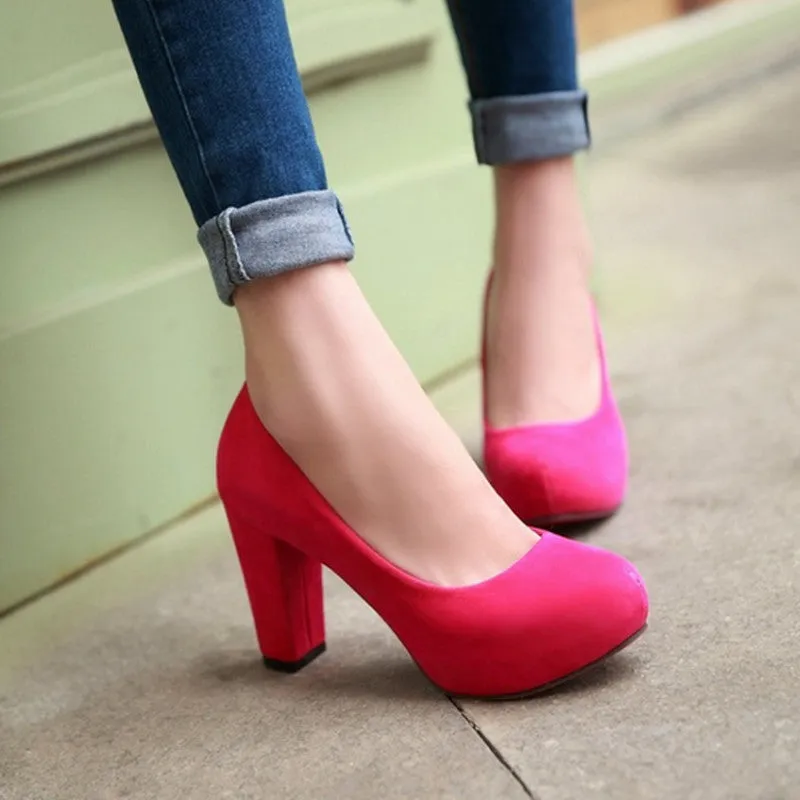 Arrivals Fashion Shallow Thick High Heels Round Toe High Heels Platform Pumps Shoes Buckle Strap Pumps