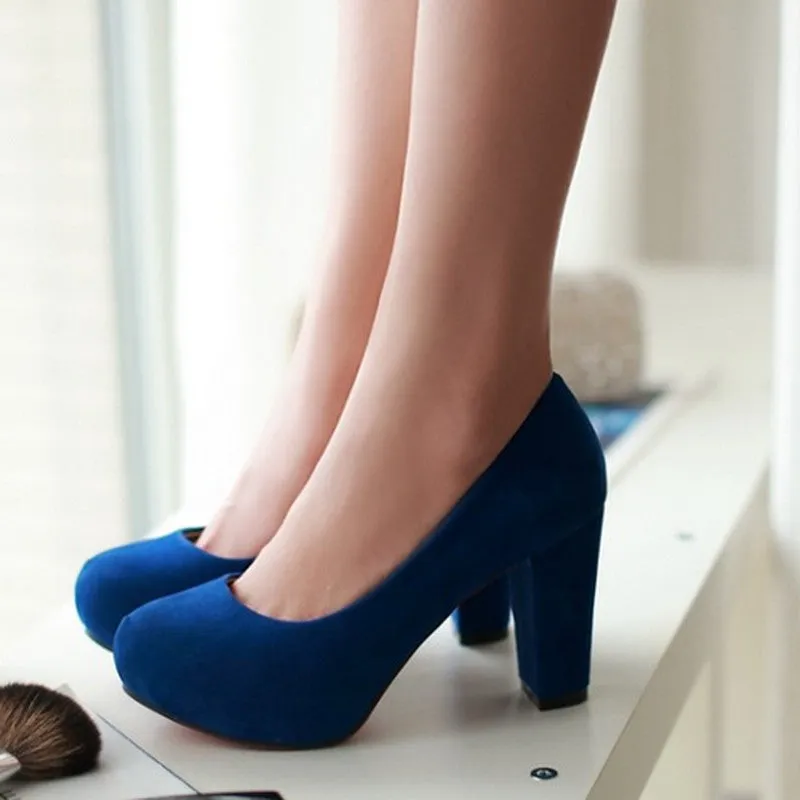 Arrivals Fashion Shallow Thick High Heels Round Toe High Heels Platform Pumps Shoes Buckle Strap Pumps