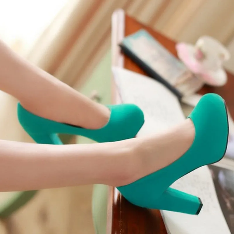 Arrivals Fashion Shallow Thick High Heels Round Toe High Heels Platform Pumps Shoes Buckle Strap Pumps