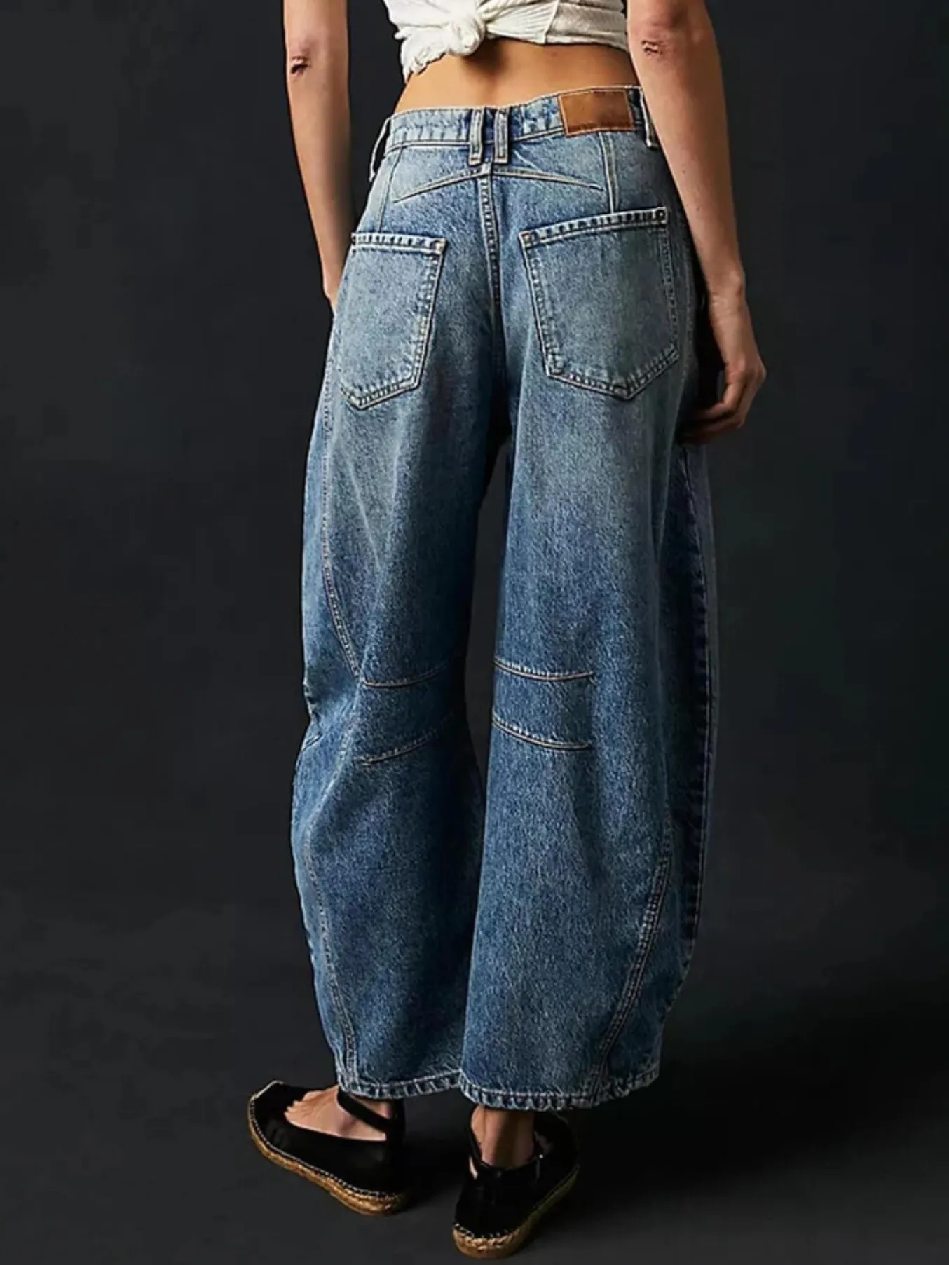 Black Mid Rise Wide Leg Barrel Jeans