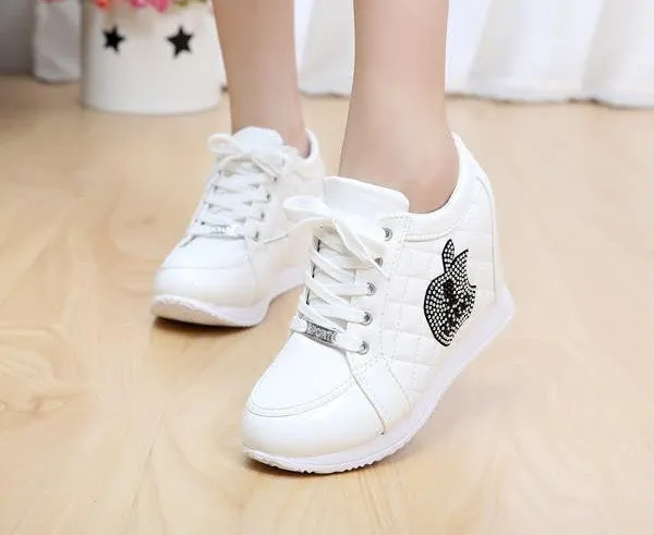 Black White Hidden Wedge Heels Fashion Women's Elevator Shoes Casual Shoes For Women wedge heel Rhinestone