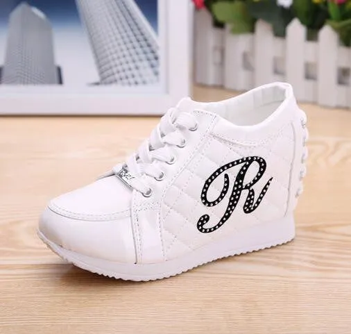 Black White Hidden Wedge Heels Fashion Women's Elevator Shoes Casual Shoes For Women wedge heel Rhinestone