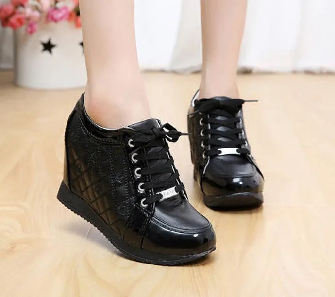 Black White Hidden Wedge Heels Fashion Women's Elevator Shoes Casual Shoes For Women wedge heel Rhinestone