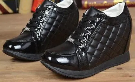 Black White Hidden Wedge Heels Fashion Women's Elevator Shoes Casual Shoes For Women wedge heel Rhinestone