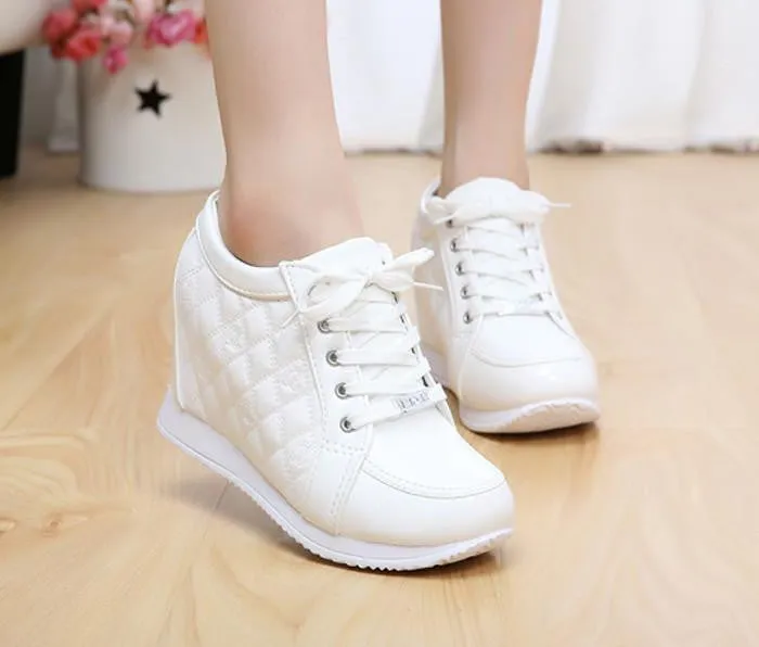 Black White Hidden Wedge Heels Fashion Women's Elevator Shoes Casual Shoes For Women wedge heel Rhinestone