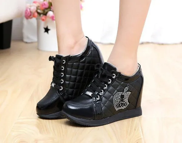 Black White Hidden Wedge Heels Fashion Women's Elevator Shoes Casual Shoes For Women wedge heel Rhinestone