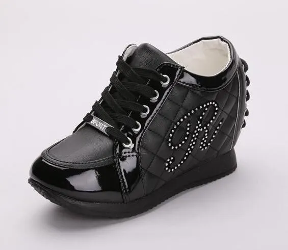 Black White Hidden Wedge Heels Fashion Women's Elevator Shoes Casual Shoes For Women wedge heel Rhinestone