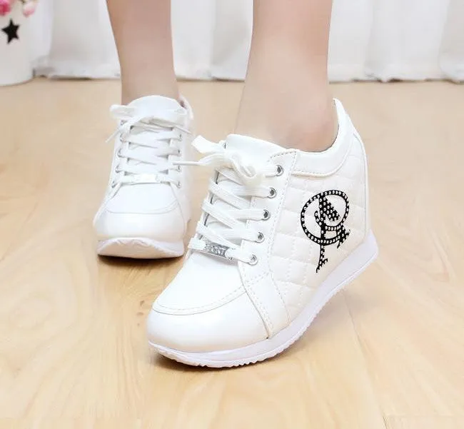 Black White Hidden Wedge Heels Fashion Women's Elevator Shoes Casual Shoes For Women wedge heel Rhinestone