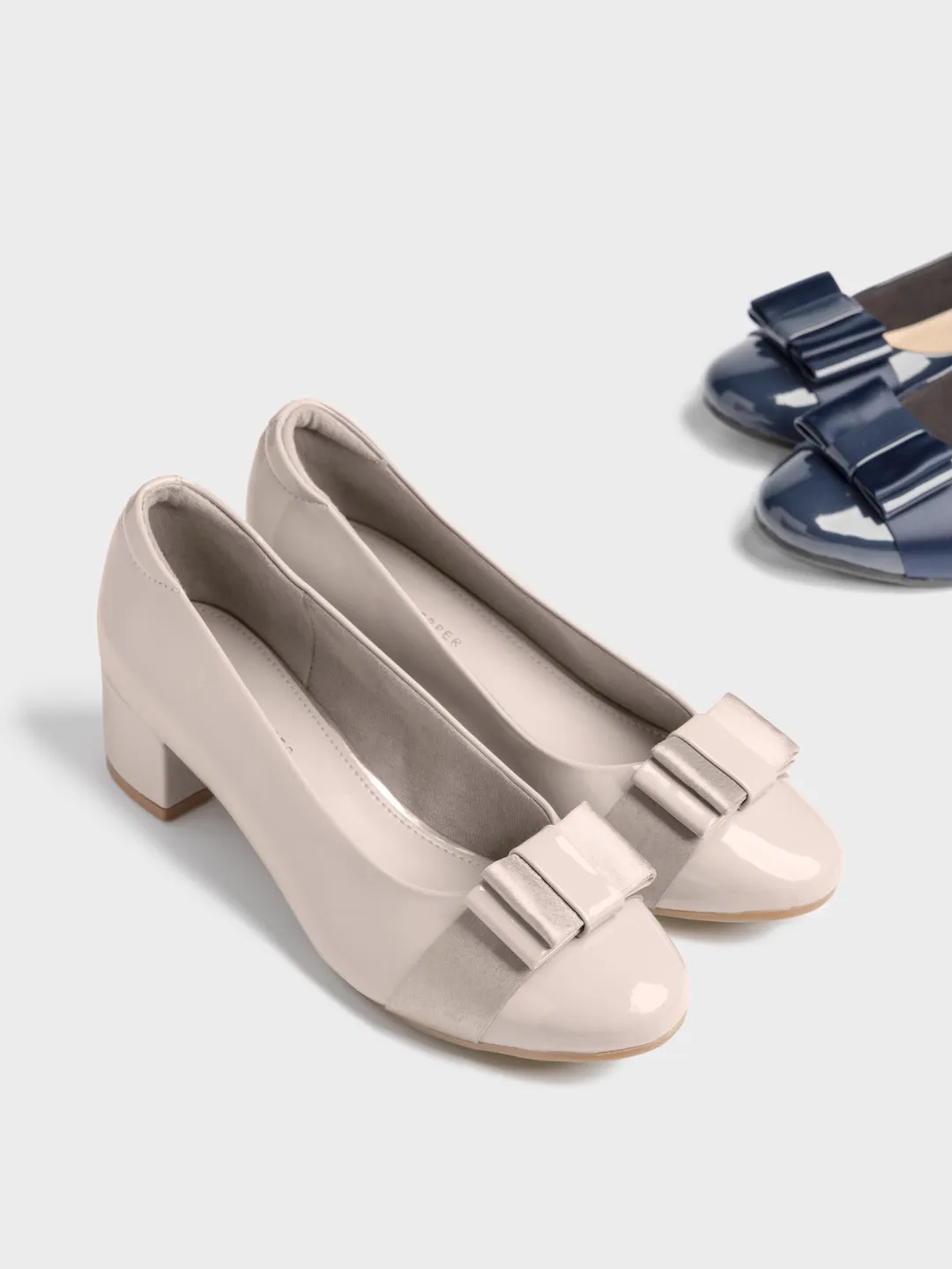 Block Heel Pumps With Bow