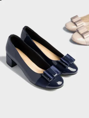 Block Heel Pumps With Bow