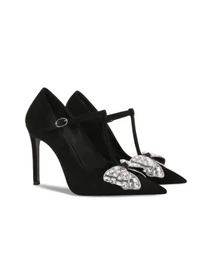 Bow Rhinestone Metal Deco Ankle Cut Out Pointy Toe Heels