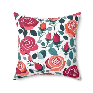 Chic Red Rose Polyester Pillow Brings Luxe Comfort
