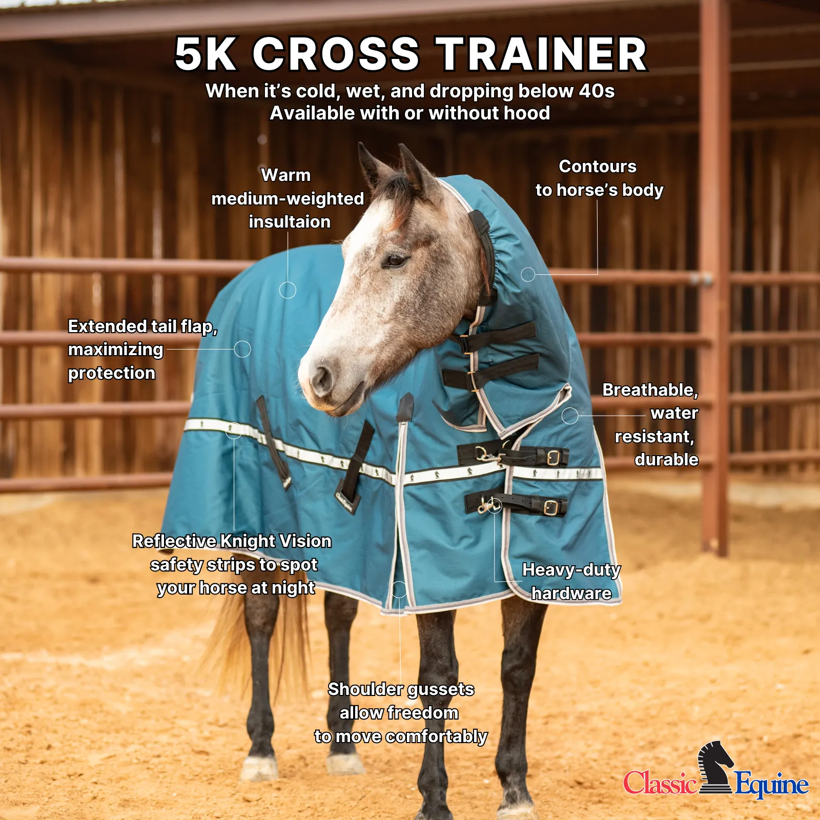 Classic Equine 5k Cross Trainer Turnout Blanket- Dark Teal