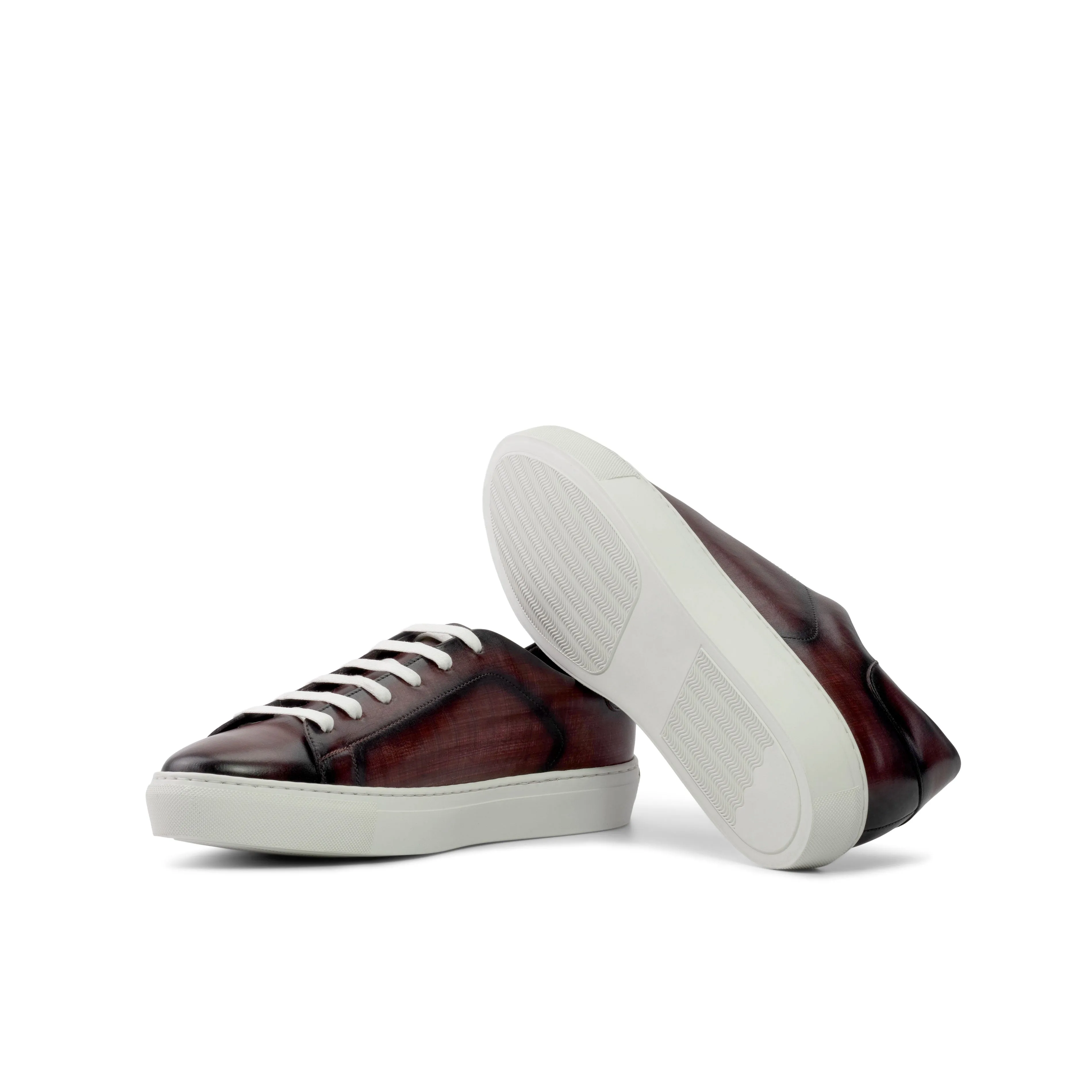 DapperFam Rivale in Burgundy Men's Hand-Painted Patina Trainer
