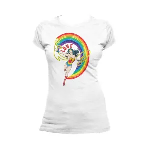 DC Comics Wonder Woman Rainbow Love Official Women's T-shirt (White)