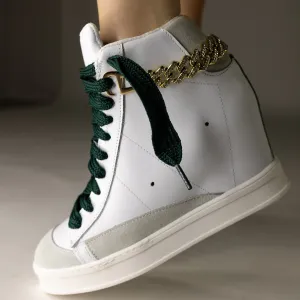 Fearless White With Hunter Green Laces Wedge Sneaker