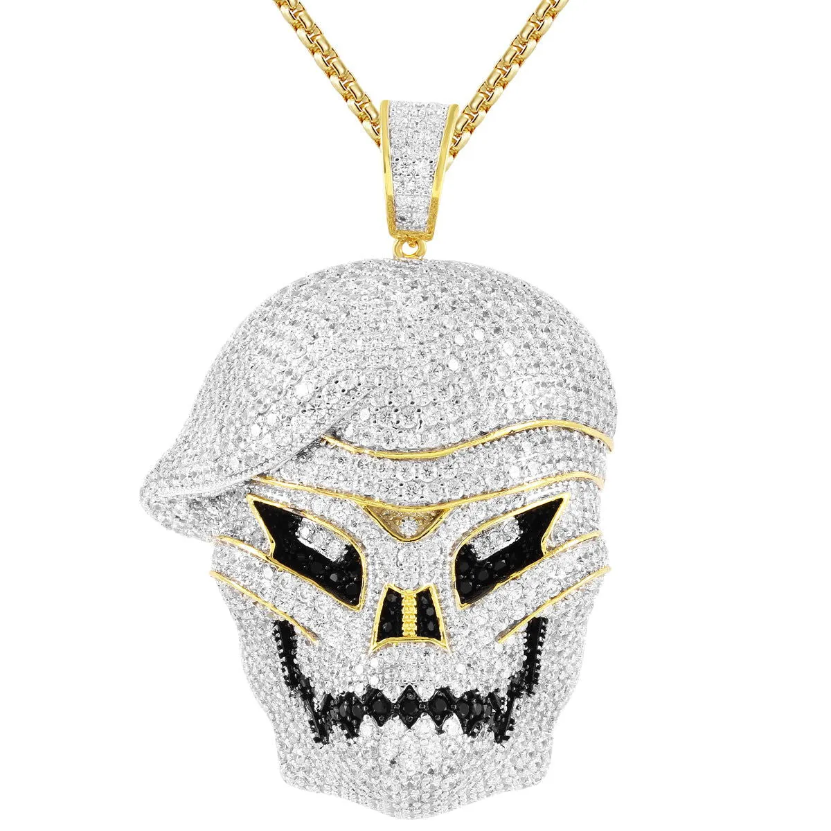 Gold Tone Skull Face Army Zombie Video Game Pendant Pirate Charm Icy