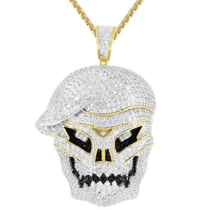 Gold Tone Skull Face Army Zombie Video Game Pendant Pirate Charm Icy