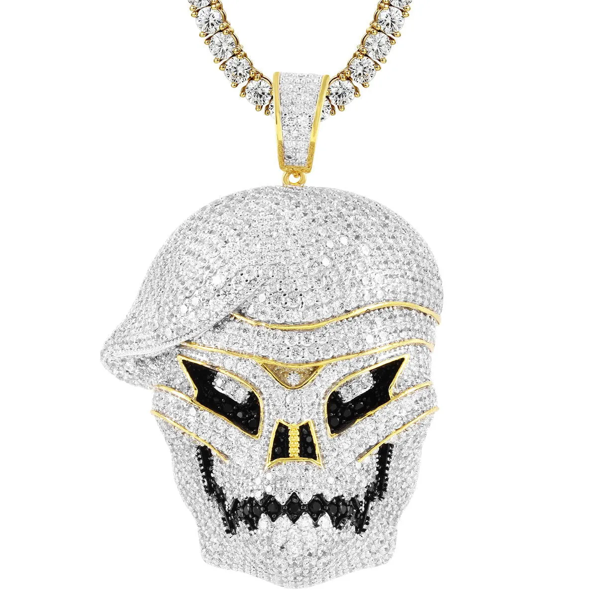 Gold Tone Skull Face Army Zombie Video Game Pendant Pirate Charm Icy