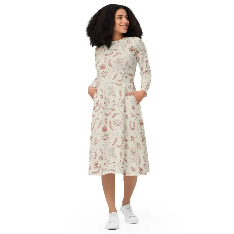 Gorgeous Midi Dress with Delicate Nature Pattern