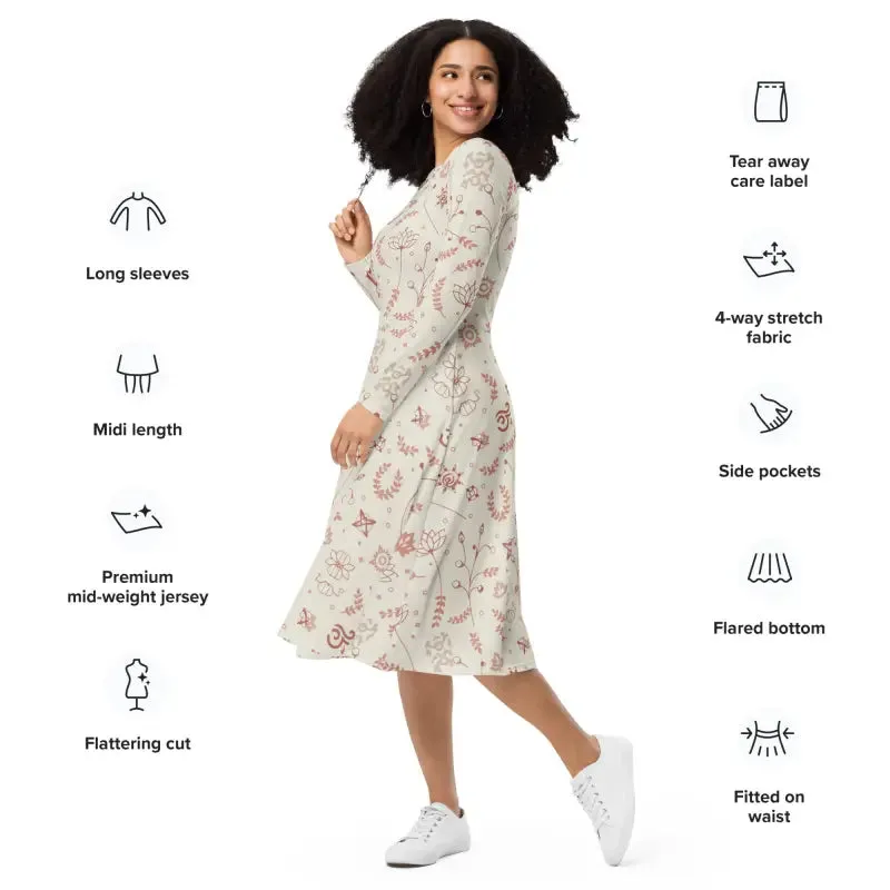 Gorgeous Midi Dress with Delicate Nature Pattern