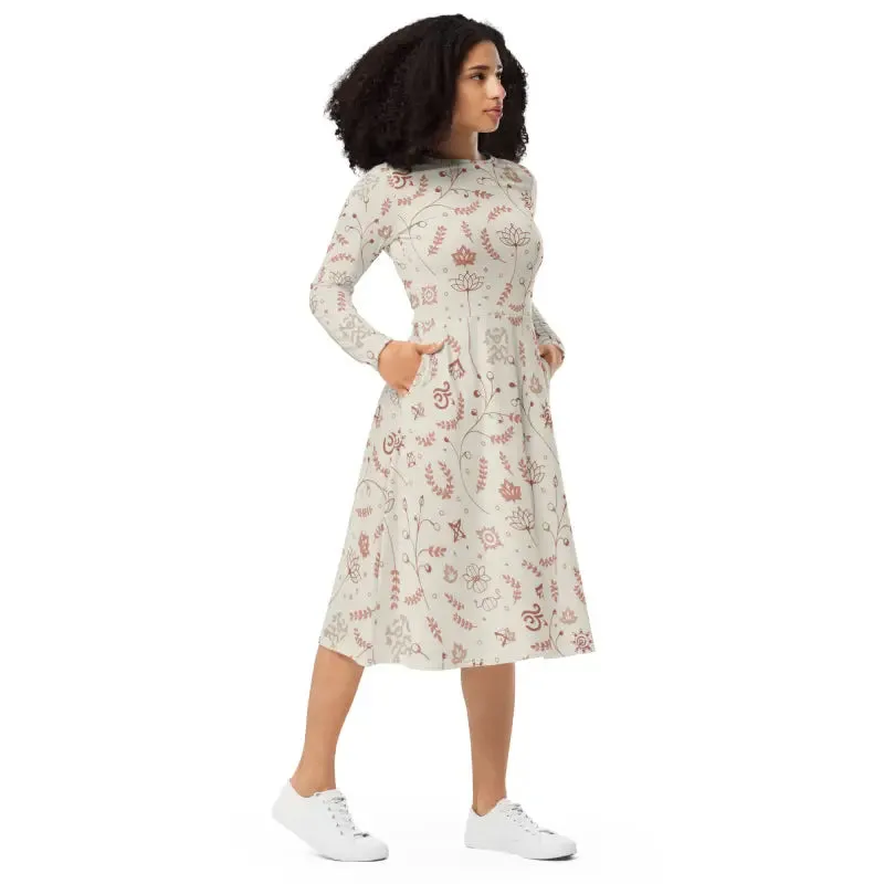 Gorgeous Midi Dress with Delicate Nature Pattern