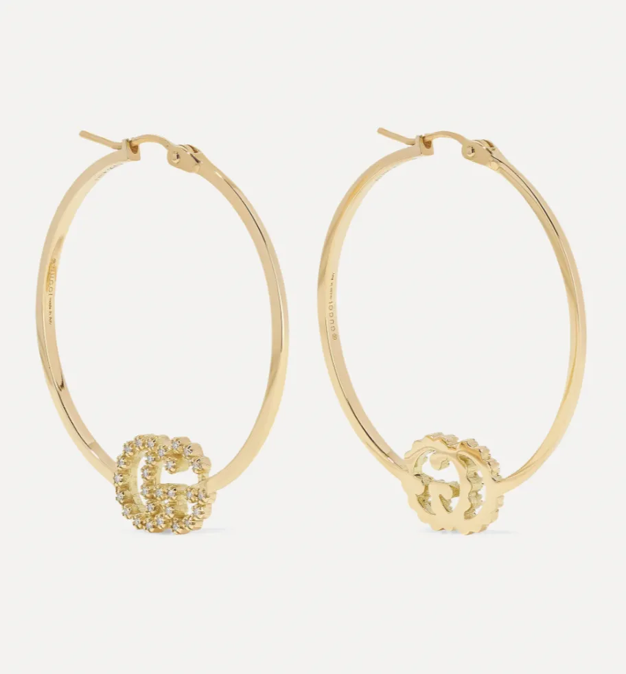 Gucci GG Running Hoop Earrings with Diamonds in Gold