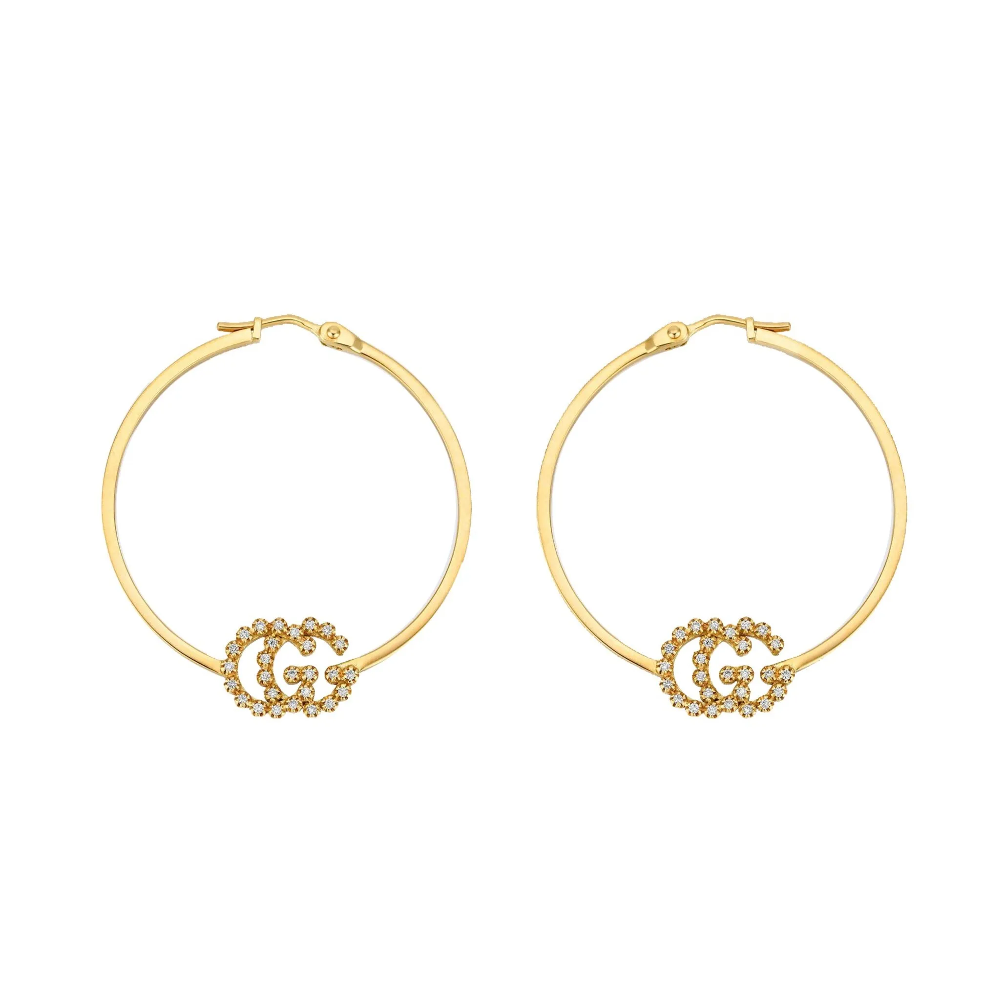 Gucci GG Running Hoop Earrings with Diamonds in Gold