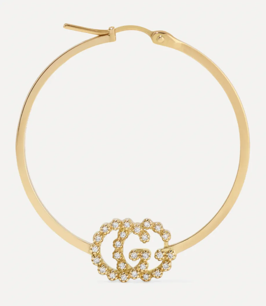 Gucci GG Running Hoop Earrings with Diamonds in Gold