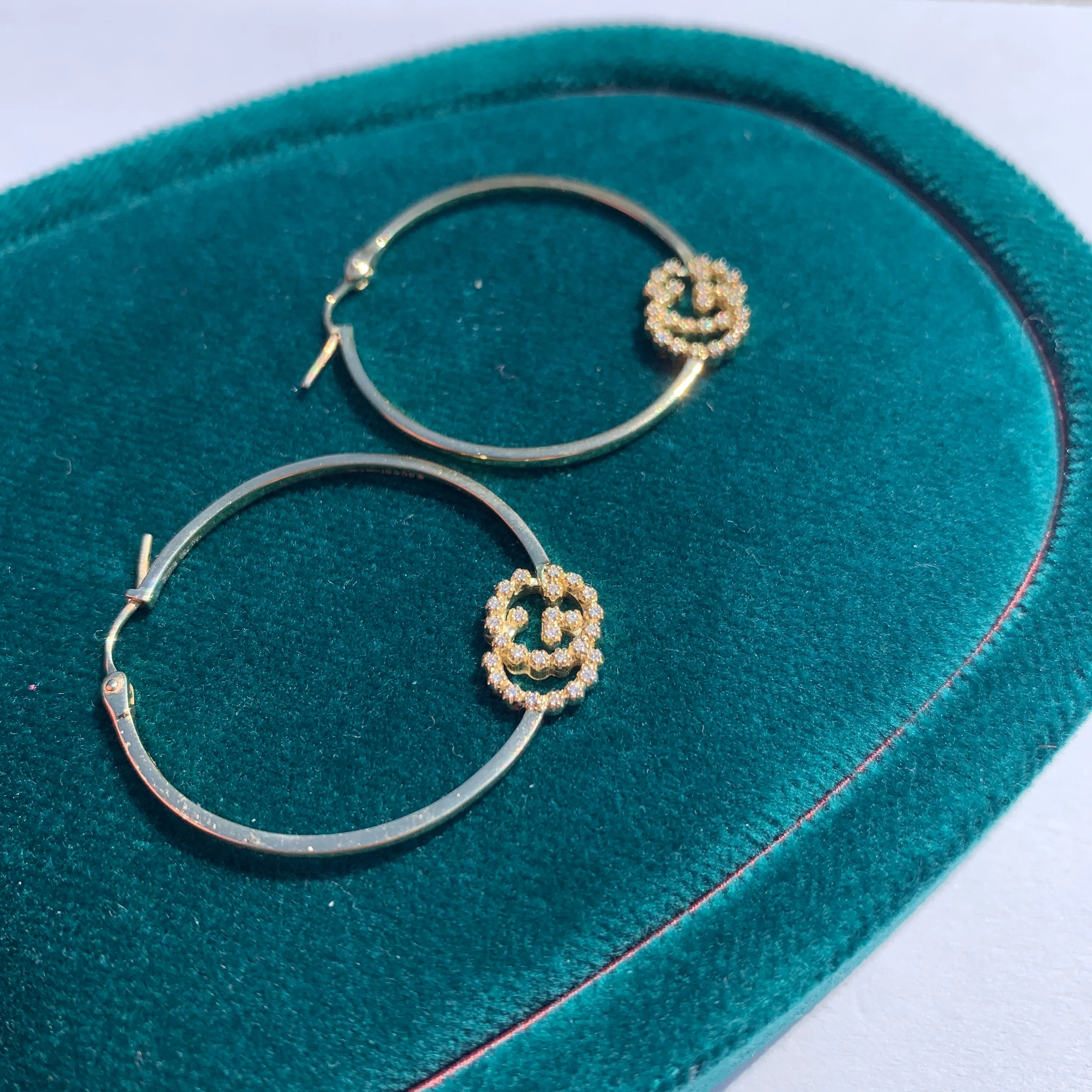 Gucci GG Running Hoop Earrings with Diamonds in Gold