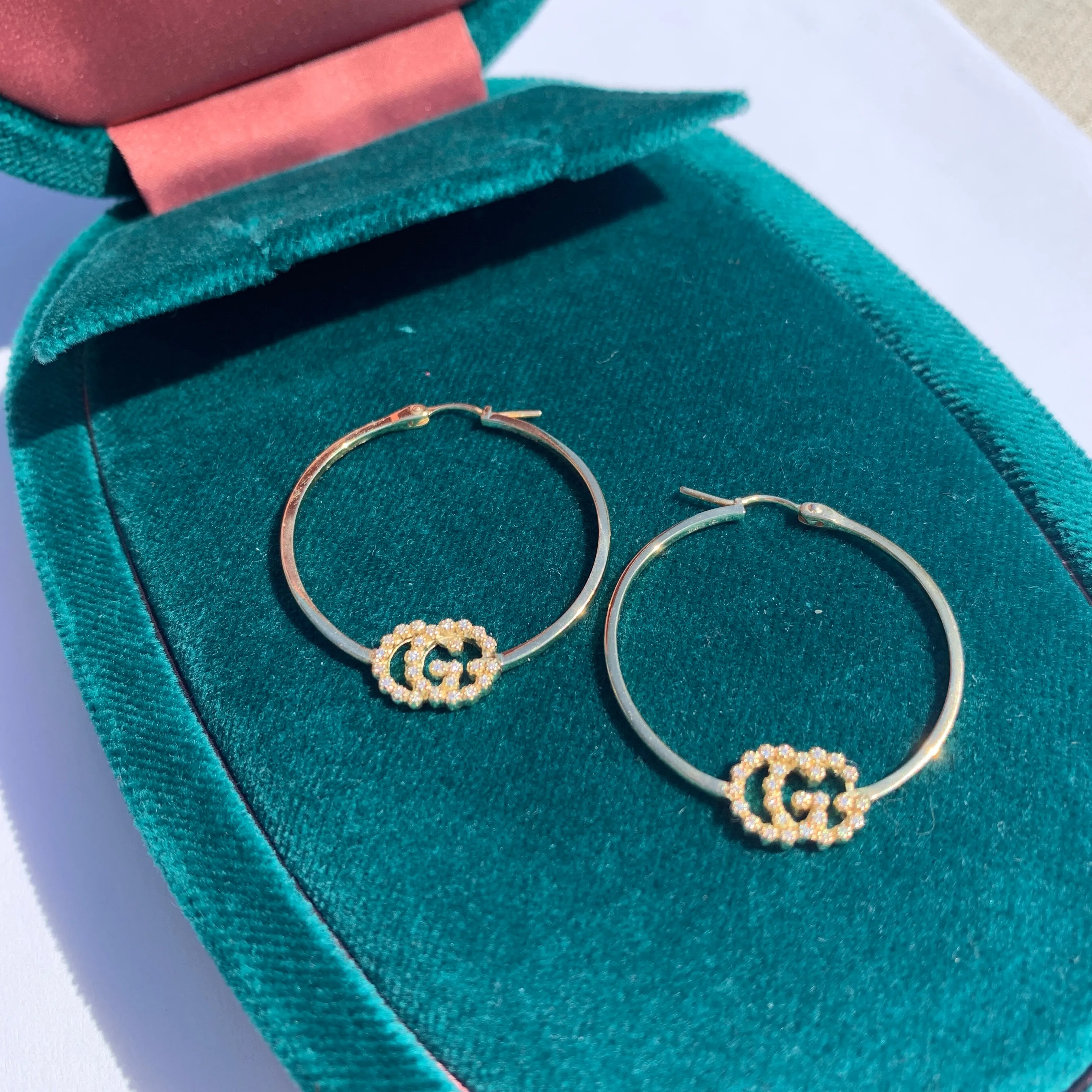 Gucci GG Running Hoop Earrings with Diamonds in Gold