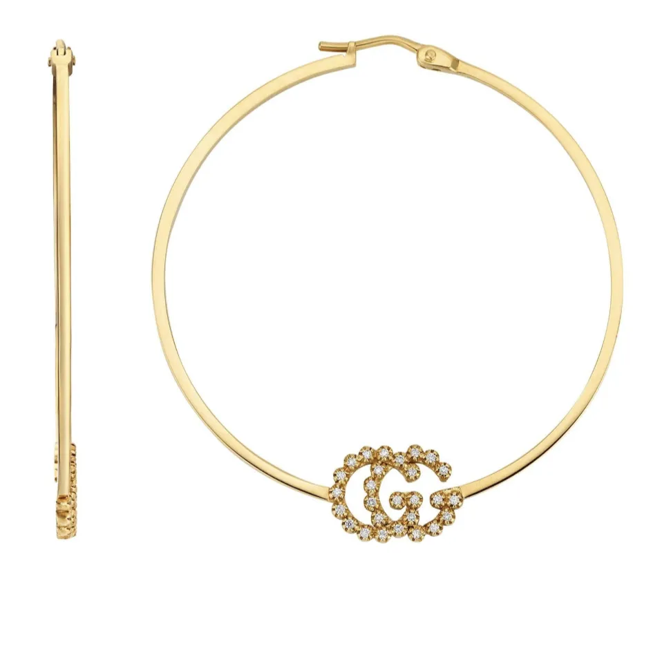 Gucci GG Running Hoop Earrings with Diamonds in Gold