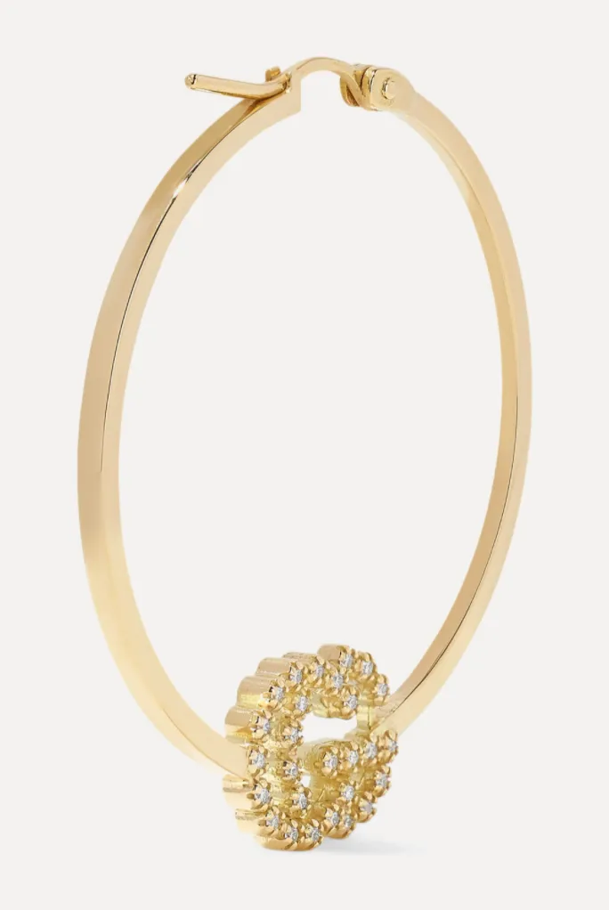Gucci GG Running Hoop Earrings with Diamonds in Gold