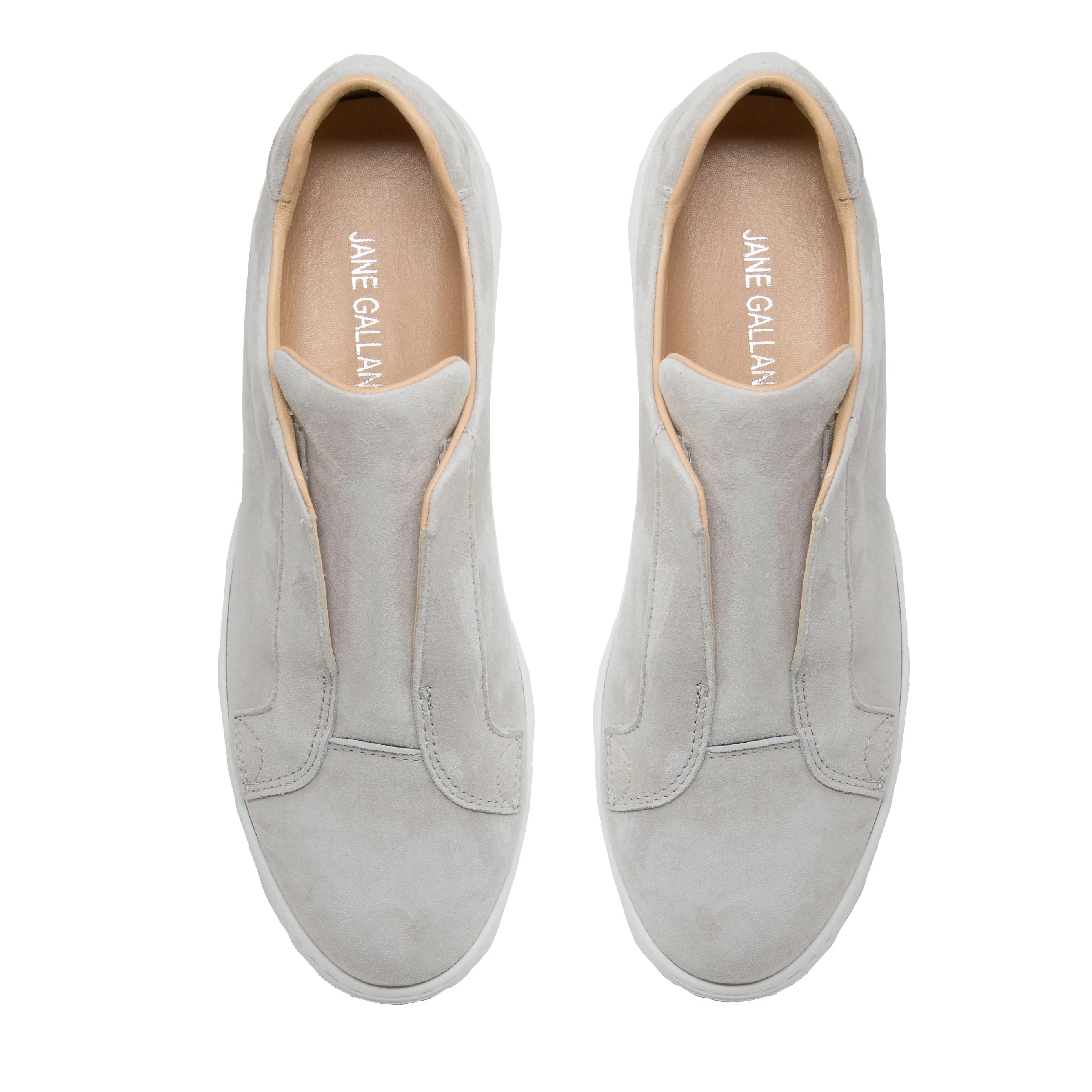 Jane Galland Trainers Marie Light Grey Suede Flatform Laceless