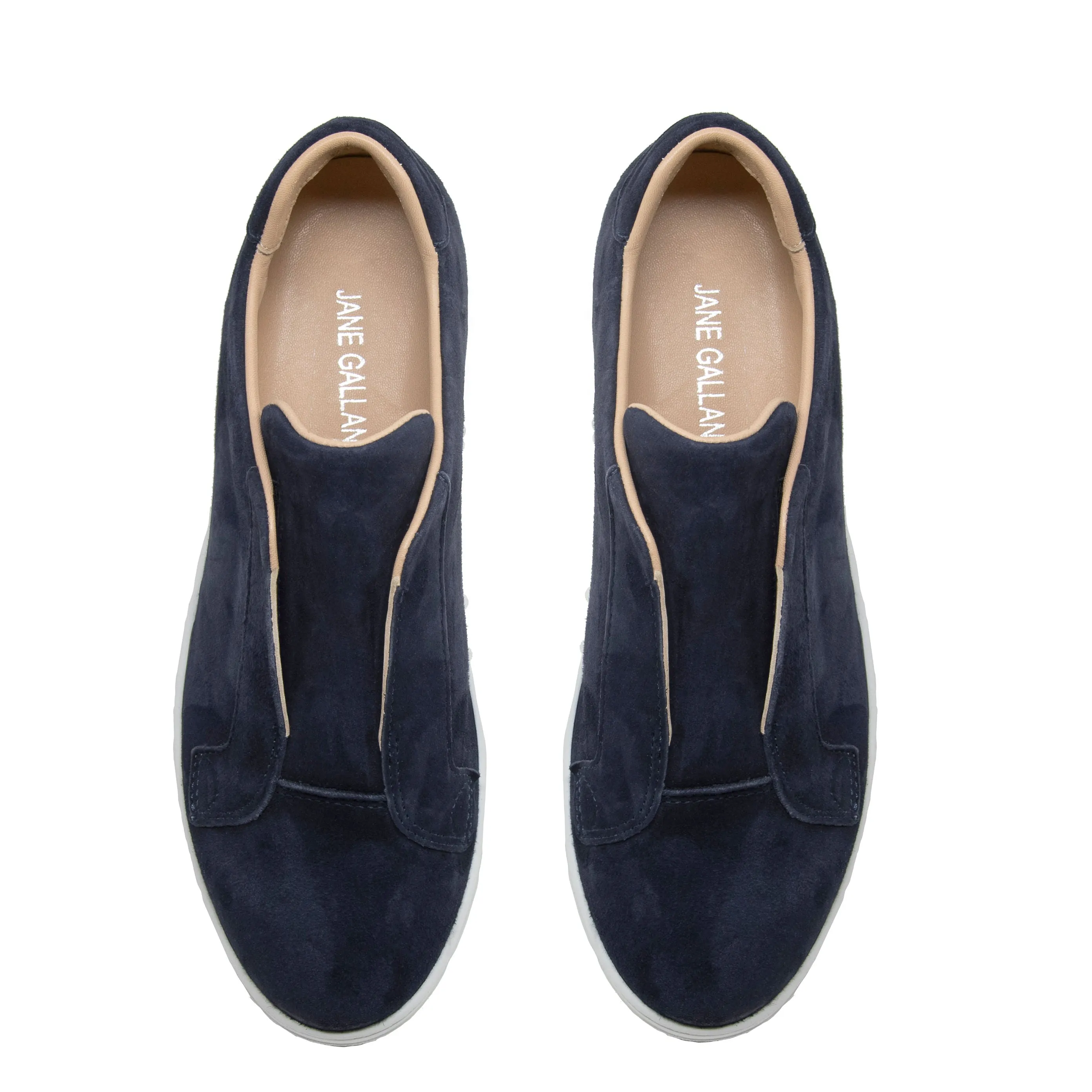 Jane Galland Trainers Marie Navy Suede Flatform Laceless Trainers