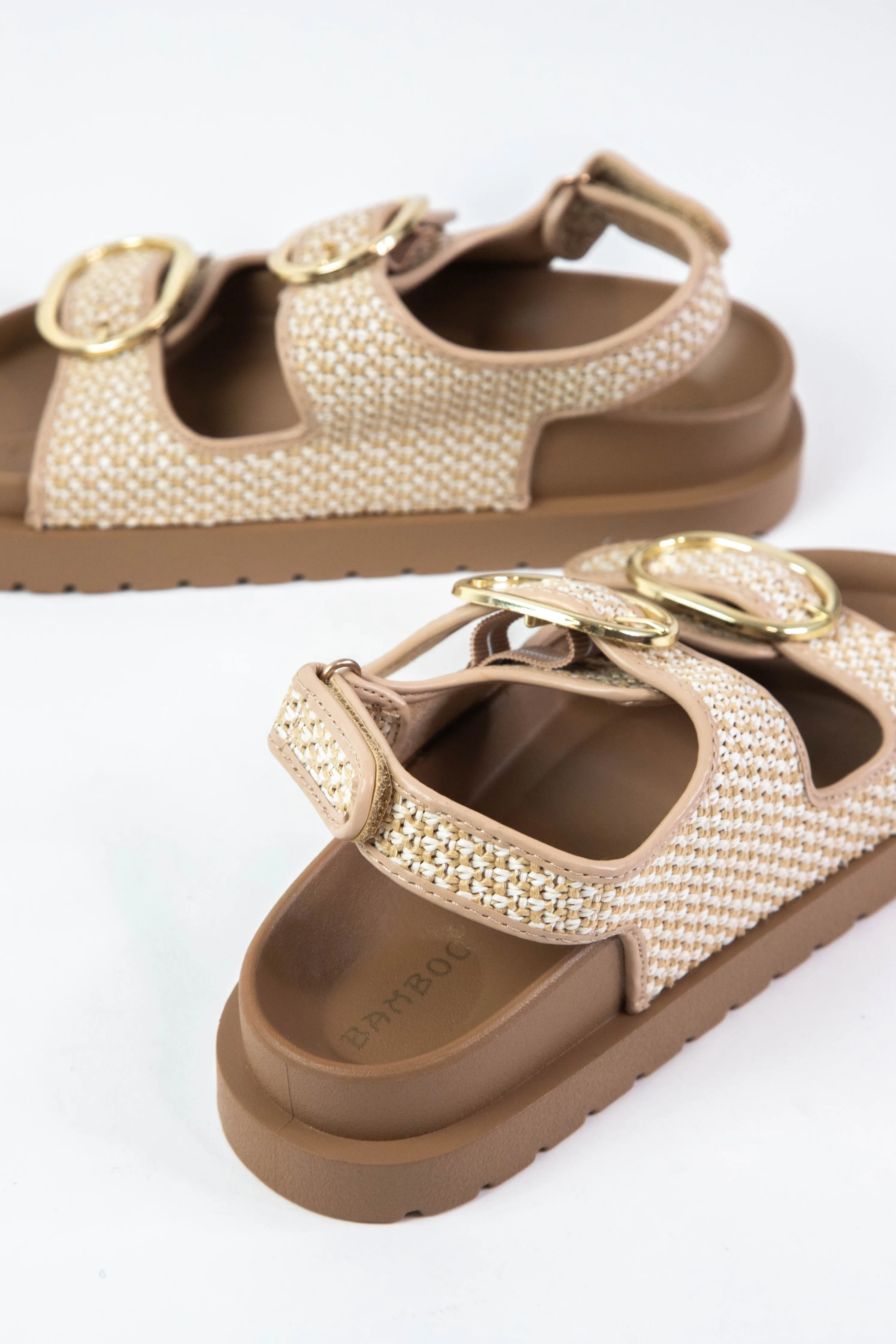 Jona Double Buckle Sandal, Natural Woven