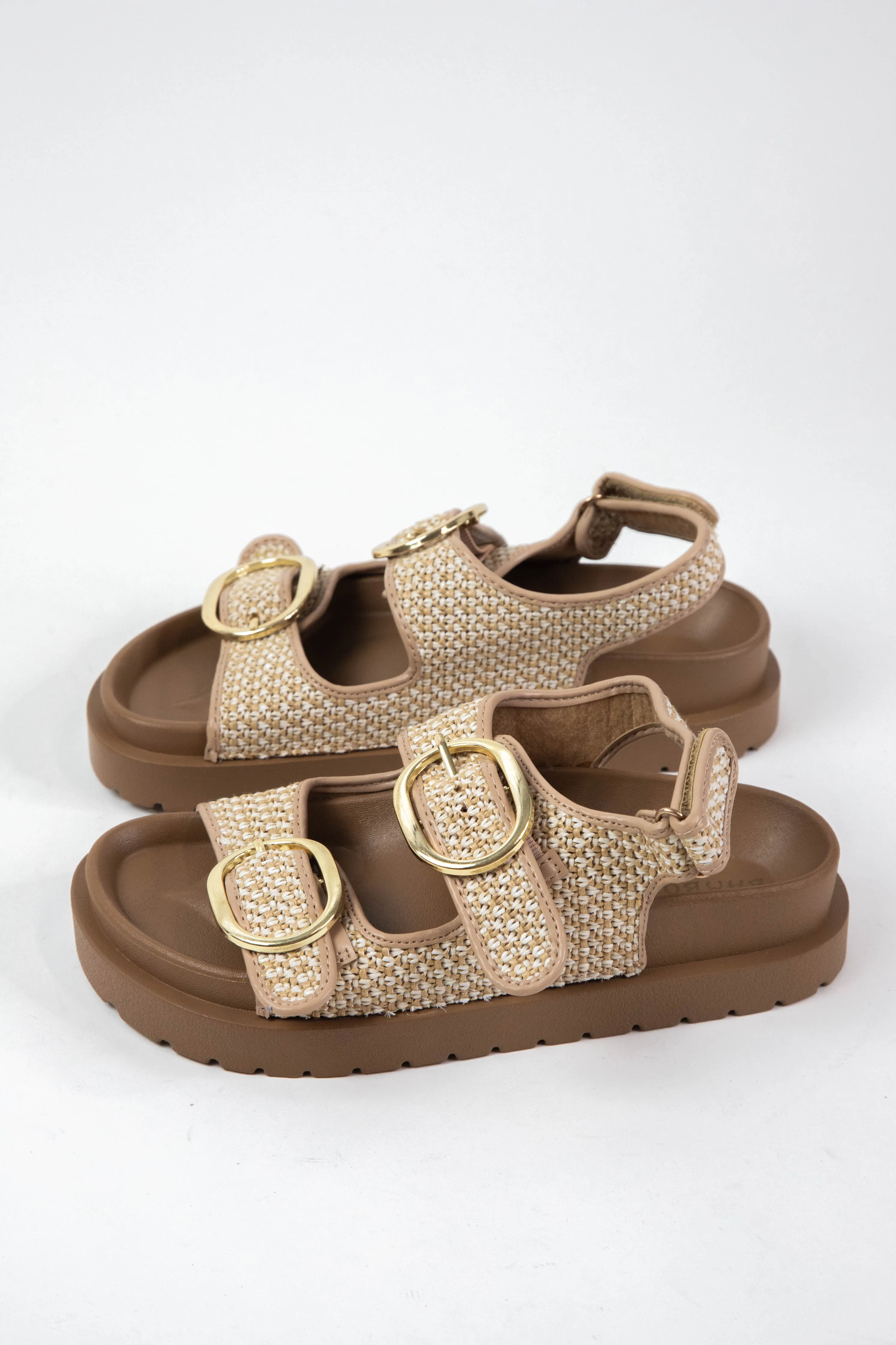 Jona Double Buckle Sandal, Natural Woven