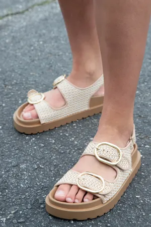 Jona Double Buckle Sandal, Natural Woven