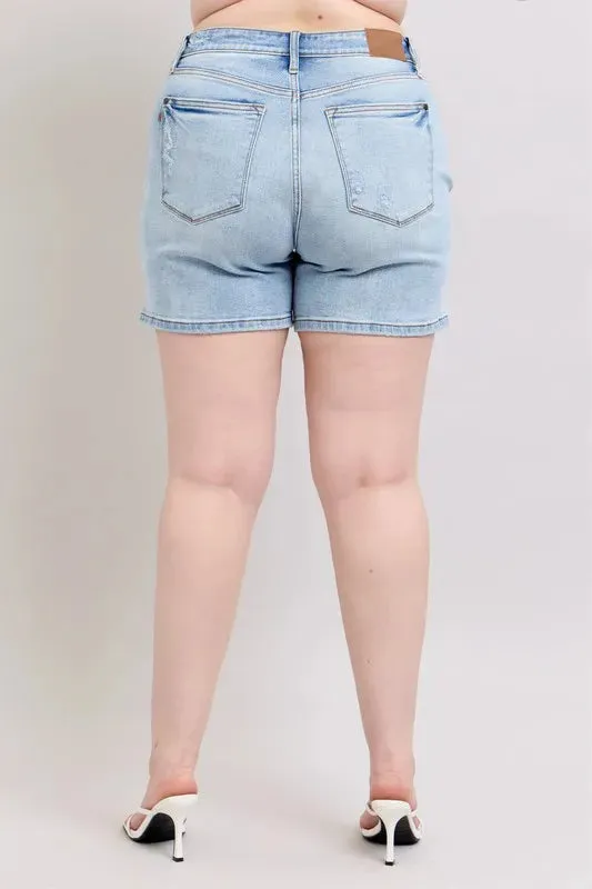 Judy Blue Full Size Mid Rise Washed Denim Shorts Plus Size