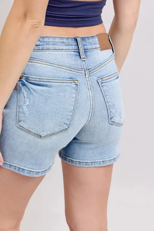 Judy Blue Full Size Mid Rise Washed Denim Shorts Plus Size